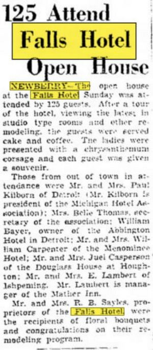 Falls Hotel (Newberry Hotel) - June 1953 Article (newer photo)